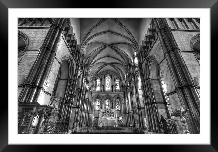 Rochester Cathedral interior HDR bw. Framed Mounted Print by David French