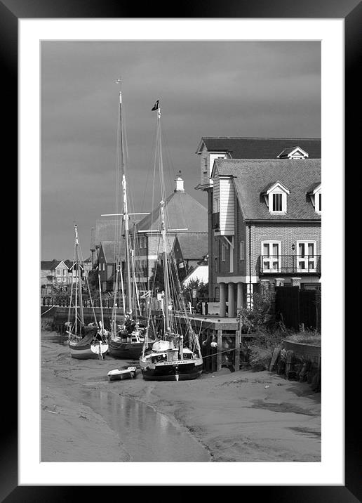 Faversham Creek and Thames Barges  bw Framed Mounted Print by David French