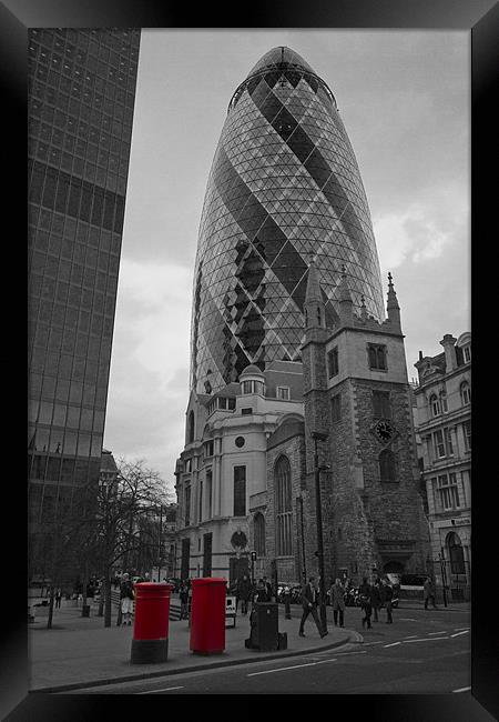 The Gherkin cityscape bw Framed Print by David French