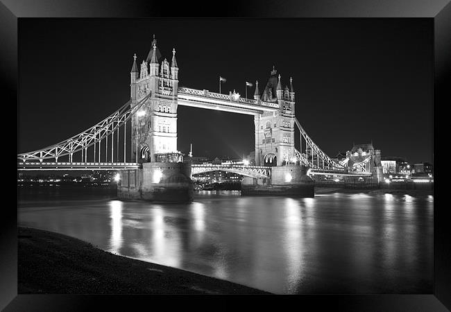 Tower Bridge Night bw Framed Print by David French