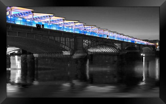 Blackfriars Bridge London Thames at night Framed Print by David French