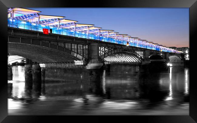 Blackfriars Bridge London Thames at night Dusk Framed Print by David French