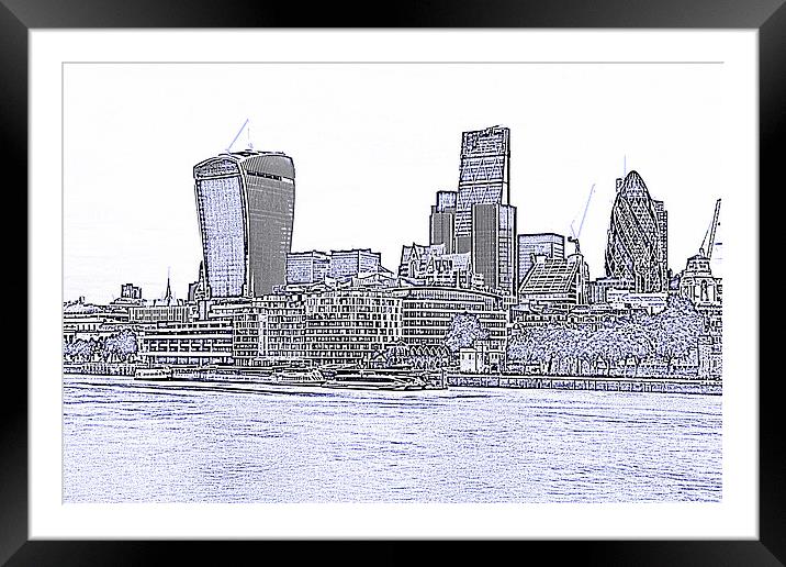  The City of London skyline lines Framed Mounted Print by David French