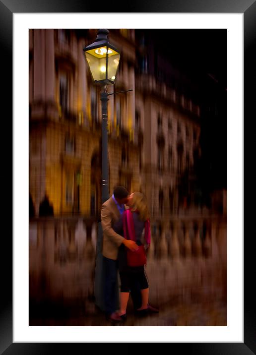 A Kiss Under the Lamp light Framed Mounted Print by David French
