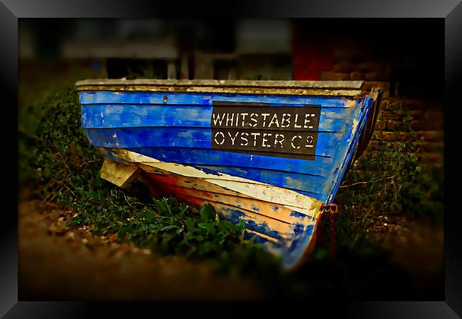 Whitstable Oysters old blue boat Framed Print by David French