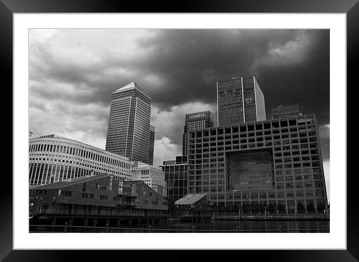 Stormy clouds over Canary Wharf Framed Mounted Print by David French