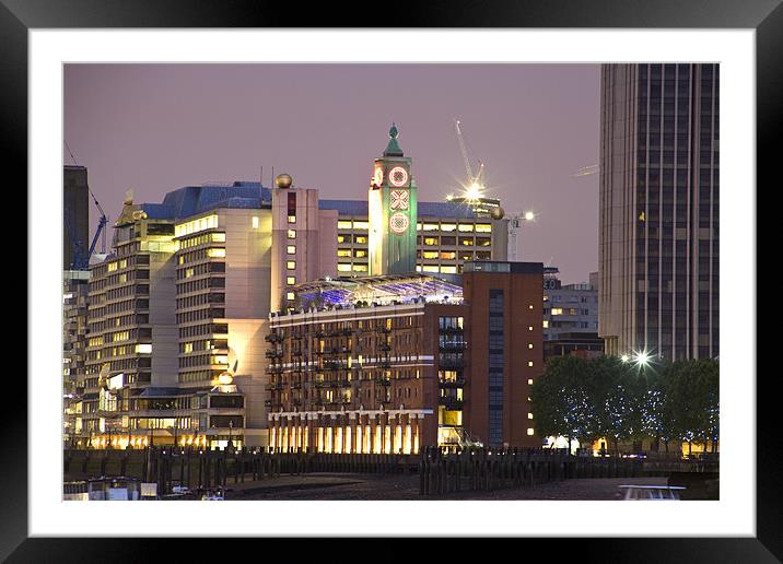 Night view of the Oxo Tower and Wharf Framed Mounted Print by David French