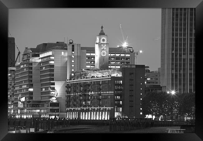 Night view of the Oxo Tower BW Framed Print by David French
