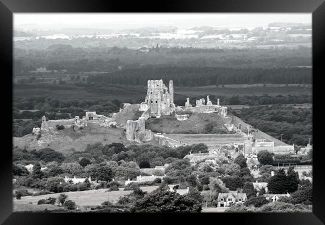 Corfe Castle Bw Framed Print by David French