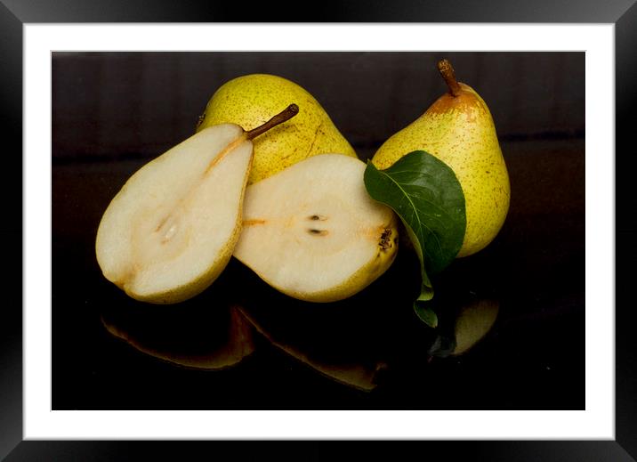 Fresh Pears Fruit Framed Mounted Print by David French