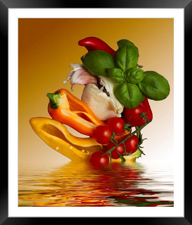 Peppers Basil Tomatoes Garlic Framed Mounted Print by David French