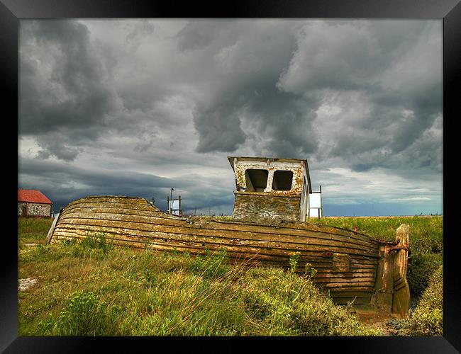 Boat wreck Norfolk Coast Framed Print by David French