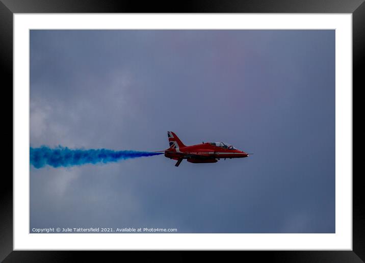 Red Arrows blue smoke on Framed Mounted Print by Julie Tattersfield