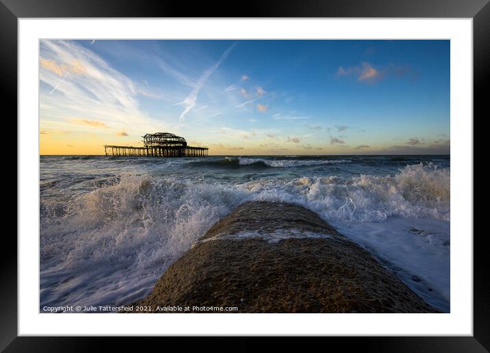 stormy waves in the Autumn sunshine Brighton Framed Mounted Print by Julie Tattersfield