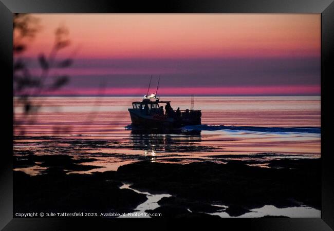 Trailer boat at sunset Framed Print by Julie Tattersfield