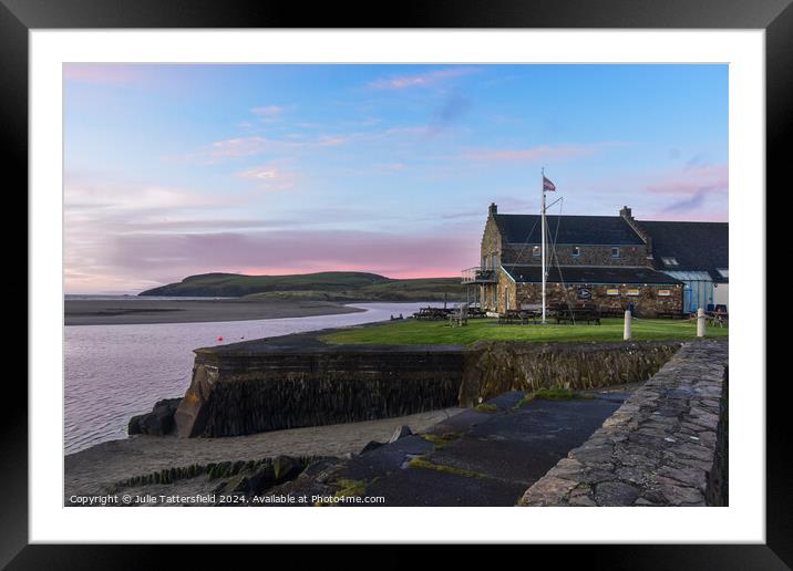 Pink sunset behind Newport boat club Framed Mounted Print by Julie Tattersfield