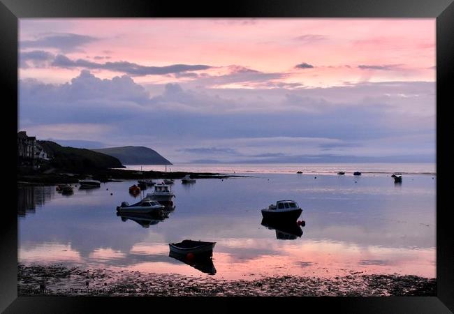 Pink evening sunset  Pembrokeshire Framed Print by Julie Tattersfield