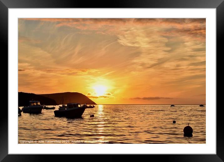A sunset behind a boat on the sea Pembrokeshire Framed Mounted Print by Julie Tattersfield