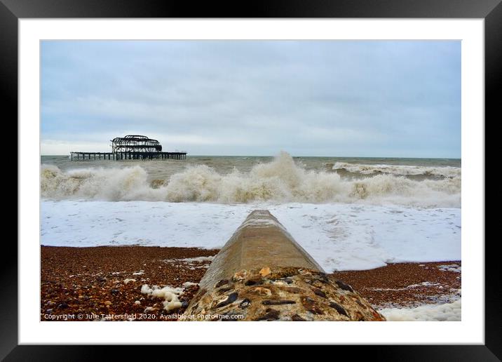 Brighton west pier stormy sea Framed Mounted Print by Julie Tattersfield