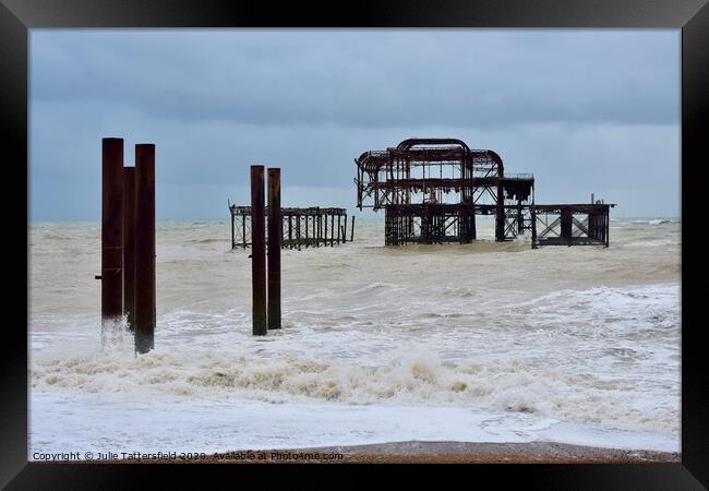 Brighton west pier at high tide   Framed Print by Julie Tattersfield