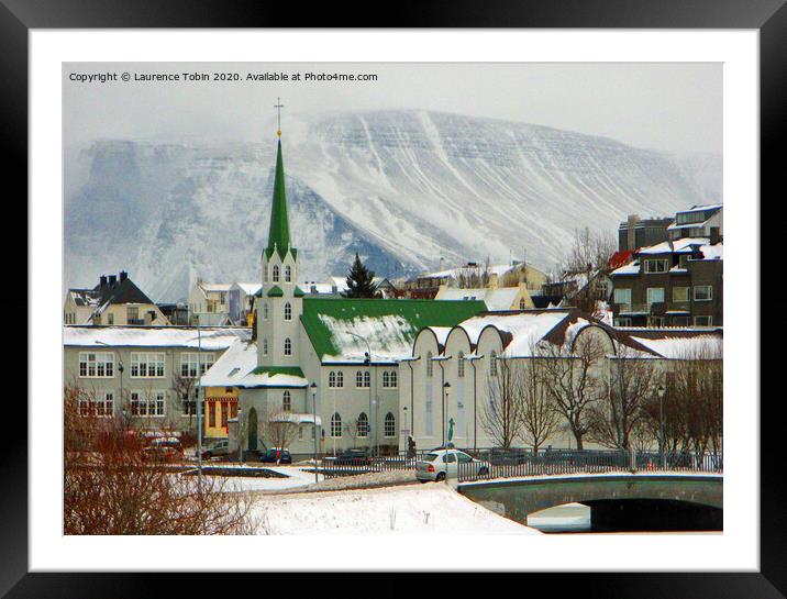 The Free Church. Reykjavic, Iceland Framed Mounted Print by Laurence Tobin