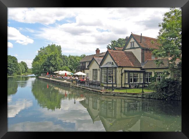 Pub on the river Lea at Dobbs Weir, Roydon, Essex Framed Print by Laurence Tobin