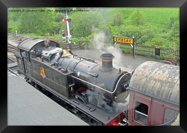 Steam Train in Embsay station, North Yorkshire Framed Print by Laurence Tobin