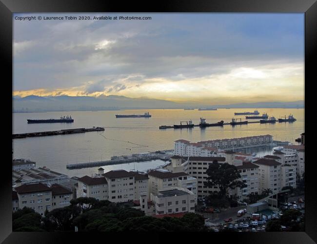 Shipping in Gibraltar Straits Framed Print by Laurence Tobin