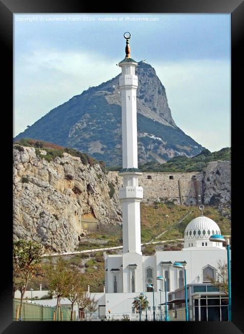 Gibraltar Mosque and mountain Framed Print by Laurence Tobin