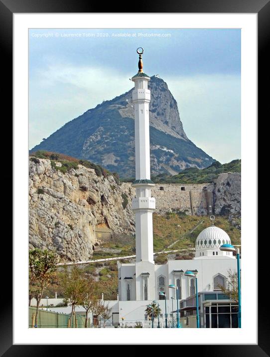 Gibraltar Mosque and mountain Framed Mounted Print by Laurence Tobin
