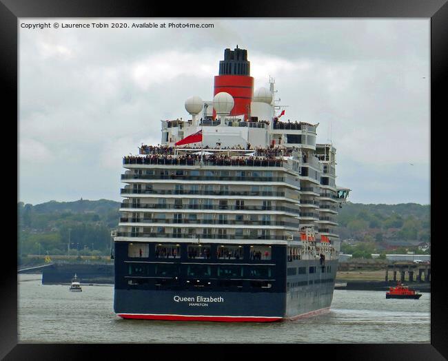 Cruise Liner Queen Elizabeth at Liverpool Framed Print by Laurence Tobin
