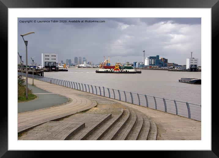 Ferry leaving North Woolwich, London Framed Mounted Print by Laurence Tobin