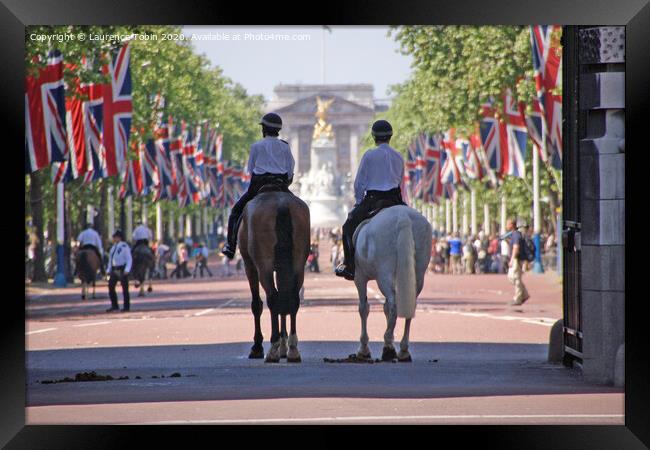 Mounted Police, Buckingham Palace Framed Print by Laurence Tobin