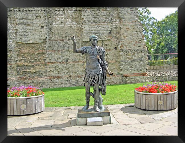Roman Wall and Trajan. Tower Hill, London Framed Print by Laurence Tobin