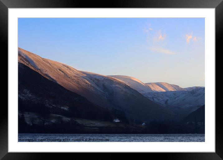 Bassenthwaite Lake District Snow capped mountains Framed Mounted Print by David Thompson