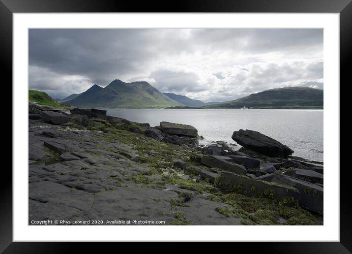 Shoreline landscape from the isle of raasay, green seaweed. Framed Mounted Print by Rhys Leonard