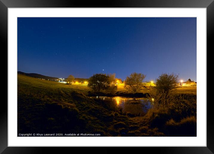 Small pond on hayesbank common, Malvern, at night Framed Mounted Print by Rhys Leonard