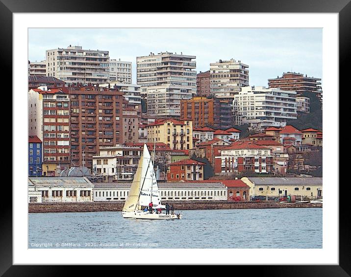 Santander city, bay, and yachting Framed Mounted Print by Maria Galushkina