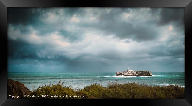 Dark Faro De La Isla De Mouro Framed Print by Maria Galushkina