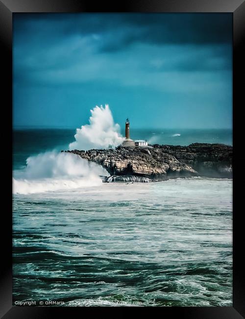 Big wave strikes Faro De La Isla De Mouro Framed Print by Maria Galushkina