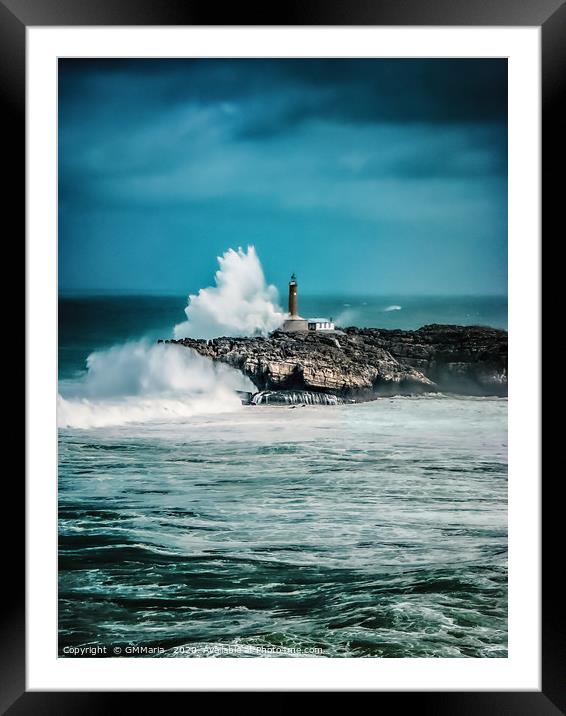 Big wave strikes Faro De La Isla De Mouro Framed Mounted Print by Maria Galushkina