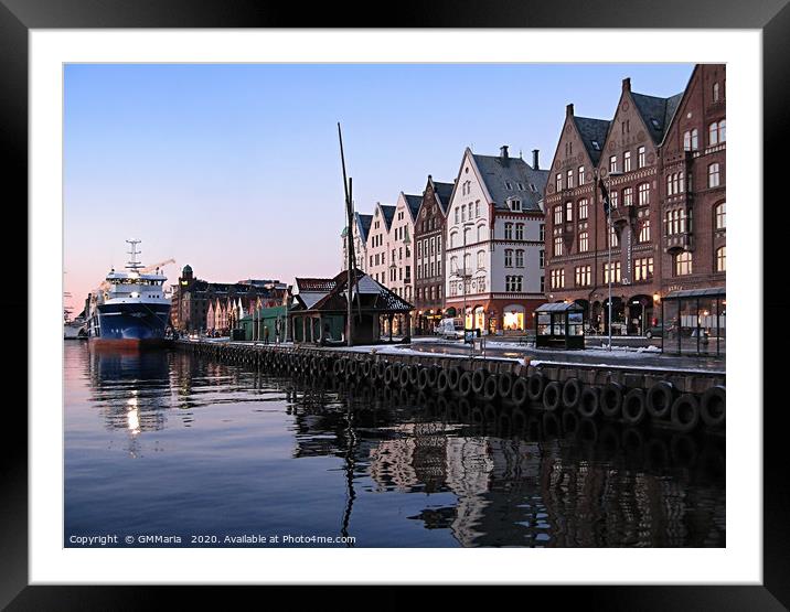 Bryggen wharf in Bergen Framed Mounted Print by Maria Galushkina