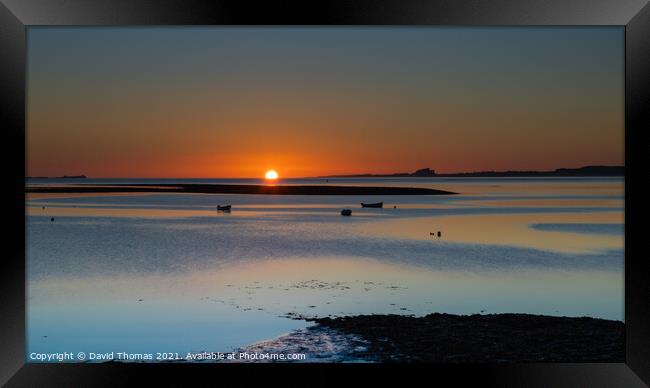 Majestic Sunrise over Lindisfarne Harbour Framed Print by David Thomas