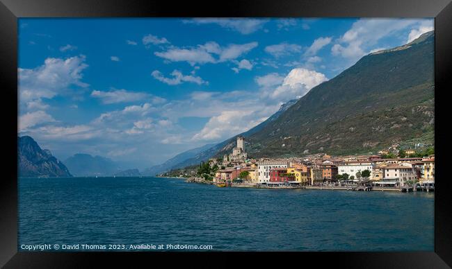 Malcesine viewed over Lake Garda Framed Print by David Thomas
