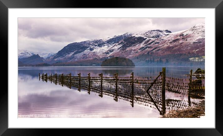 Serene Winter Reflections on Derwent Water Framed Mounted Print by David Thomas