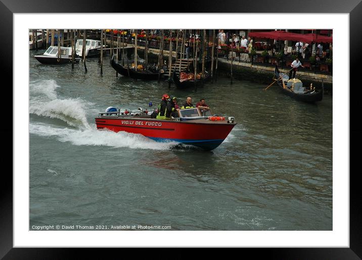 Fiery Rescue on Venice's Grand Canal Framed Mounted Print by David Thomas