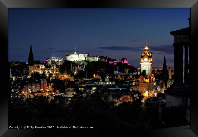 Edinburgh City at night Framed Print by Philip Hawkins