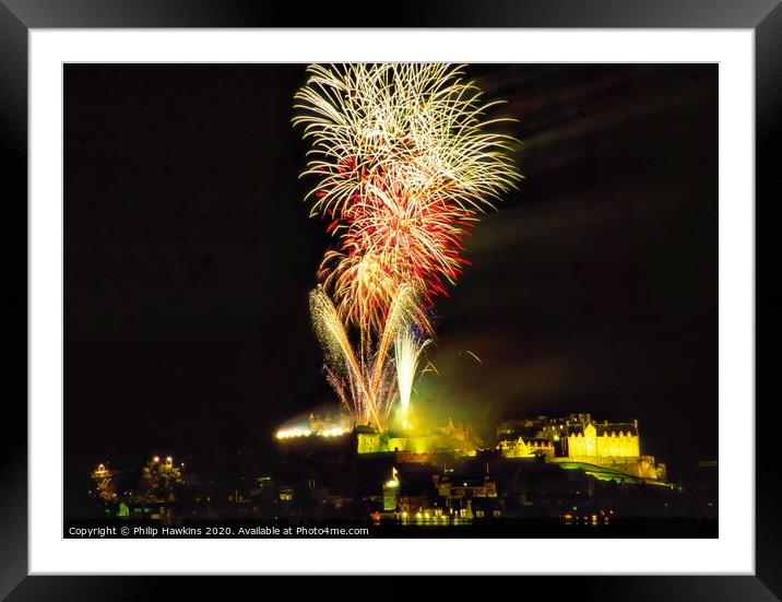 Edinburgh Castle fireworks Framed Mounted Print by Philip Hawkins