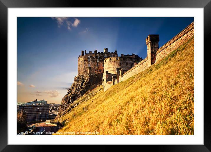 Edinburgh Castle and King's Stables Road Framed Mounted Print by Philip Hawkins