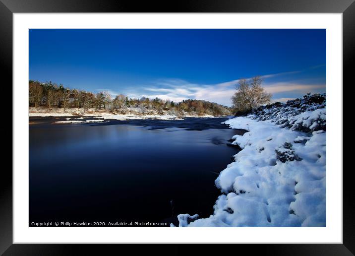 Snow covered banks of River Tweed Framed Mounted Print by Philip Hawkins